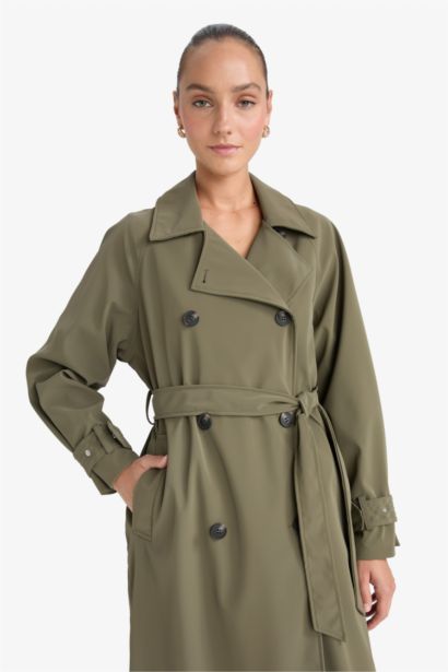 Обычная посадка, длинный тренч из искусственной кожи с поясом