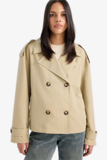 Regular Fit Cepli Kemerli Kısa Trençkot