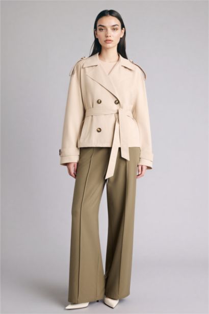 ترانش كوت قصير قصة عادية بحزام