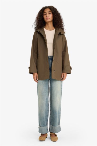 Regular Fit Cotton Hooded Trenchcoat