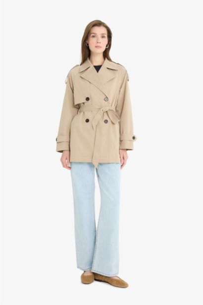 Regular Fit Kemerli Düğmeli Cepli Trençkot 