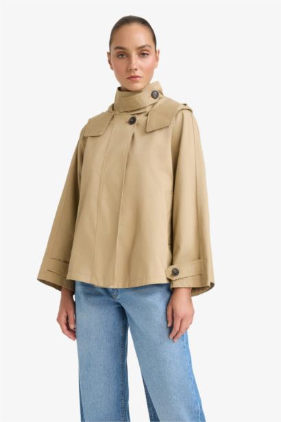 Regular Fit Hooded Zippered Trench Coat