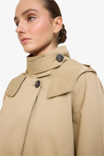 Regular Fit Hooded Zippered Trench Coat