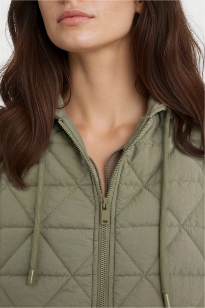 Relax Fit Hooded Quilted Zippered Puffer Vest