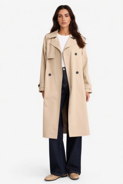 Regular Fit Cotton Belted Long Trench Coat
