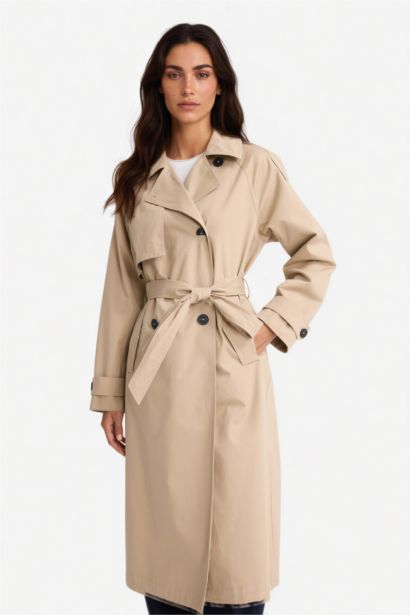Regular Fit Cotton Belted Long Trench Coat