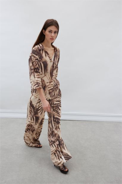 سروال واسع مطبوع بخصر عالي