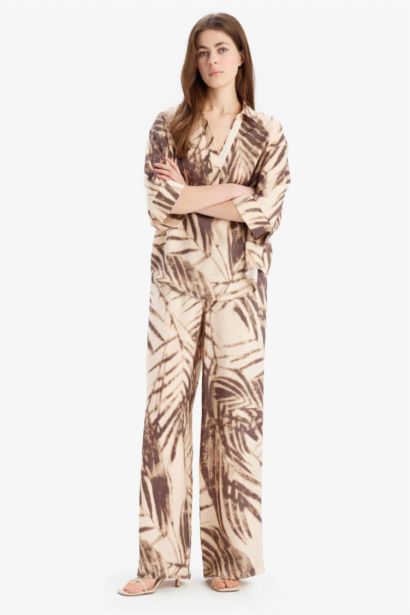 سروال واسع مطبوع بخصر عالي