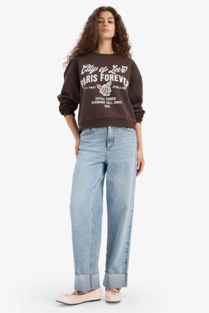 سويت شيرت مطبوع قصة عادية برقبة مستديرة