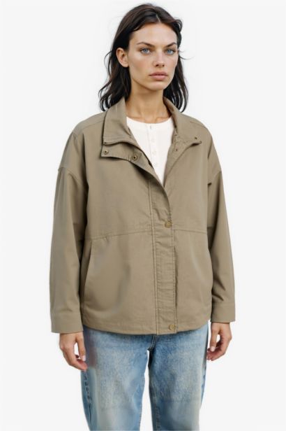 %100 Pamuk Su Geçirmez Relax Fıt Fermuarlı Mont