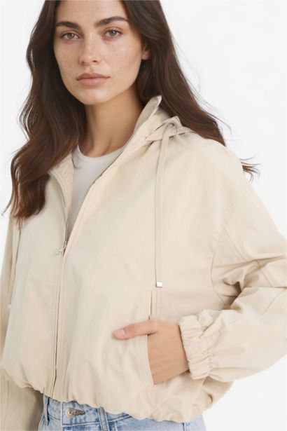 Regular Fit Hooded Waterproof Crop Jacket