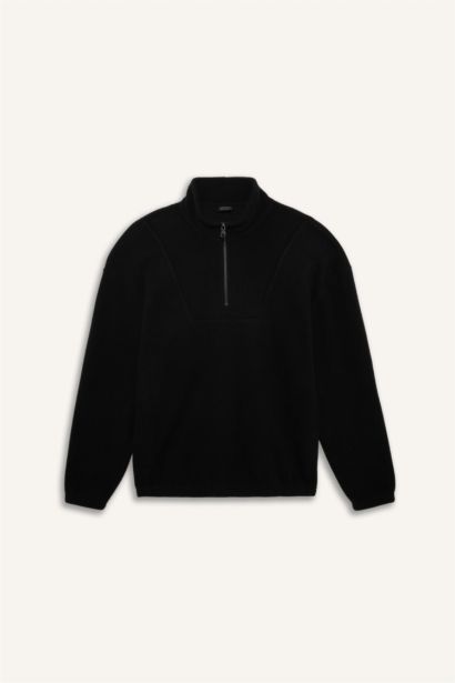 سويت شيرت مطبوع أوفر سايز بياقة عالية