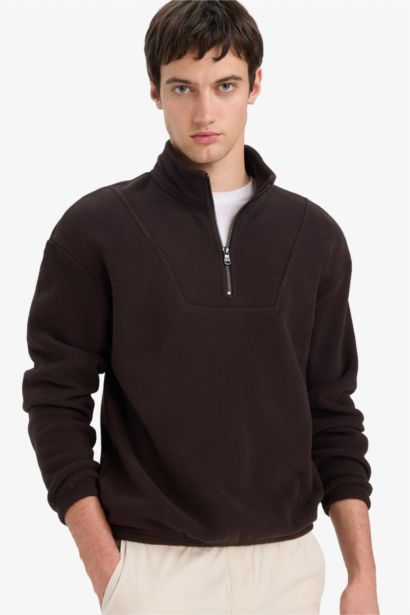 Sweatshirt boxy en polaire imprimé à col montant