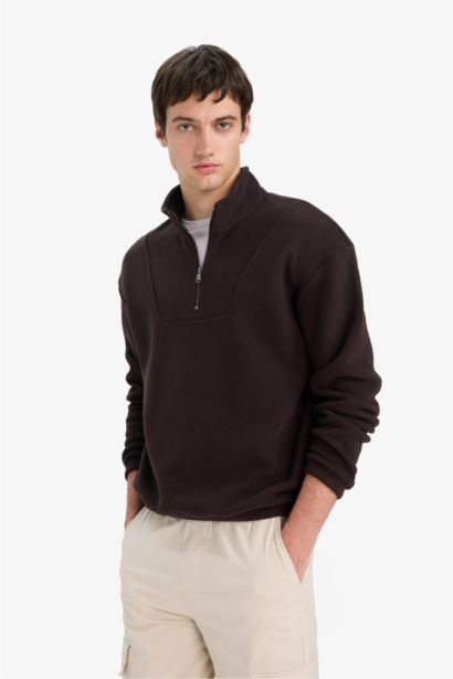 Sweatshirt boxy en polaire imprimé à col montant