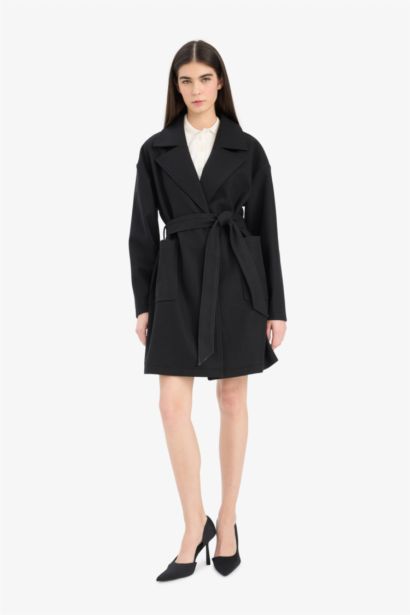 Regular Fit Kuşaklı Kaşe Kaban