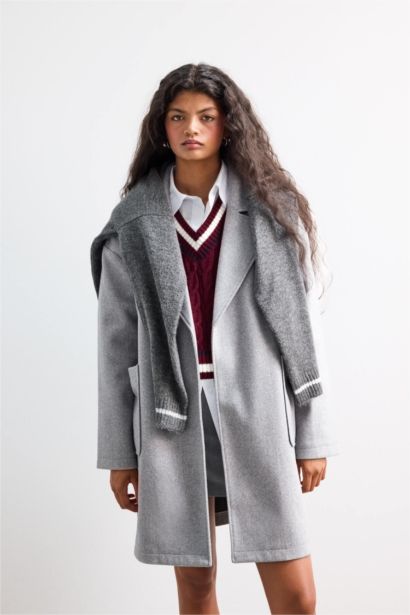 Regular Fit Kuşaklı Kaşe Kaban