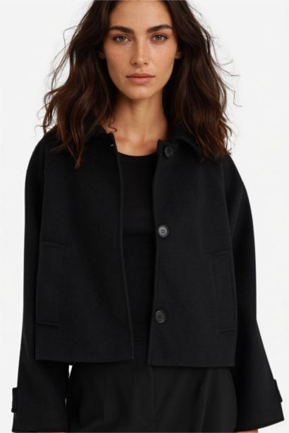 Regular Fit Polo Yaka Kaşe Kısa Mont