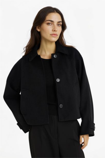 Regular Fit Polo Yaka Kaşe Kısa Mont