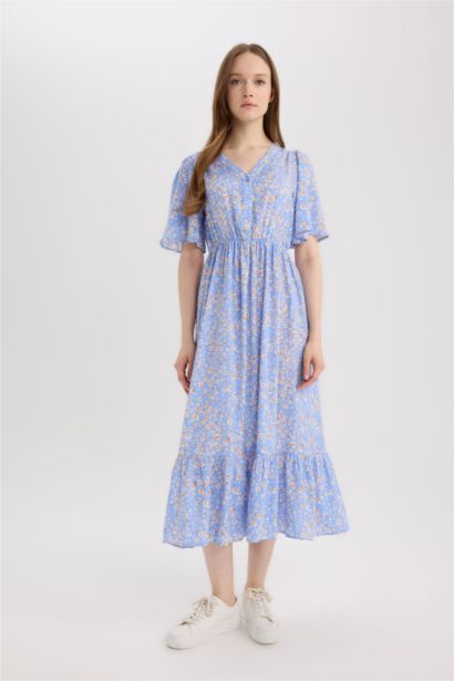 Regular Fit V-Neck Short Sleeve Midi Dress