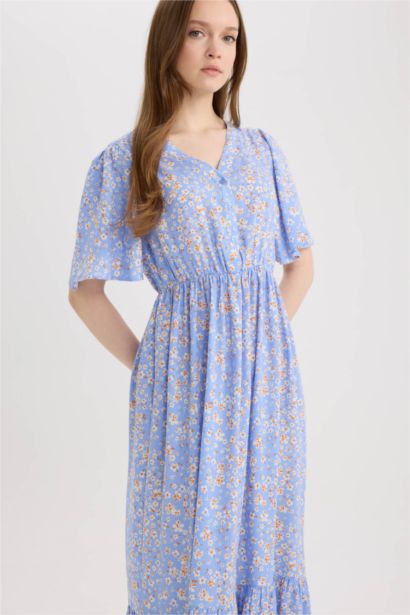 Regular Fit V-Neck Short Sleeve Midi Dress