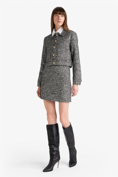 Юбка А-силуэта с высокой талией и подкладкой из твида