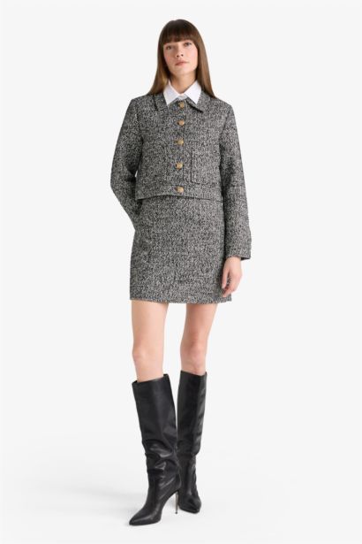 Юбка А-силуэта с высокой талией и подкладкой из твида