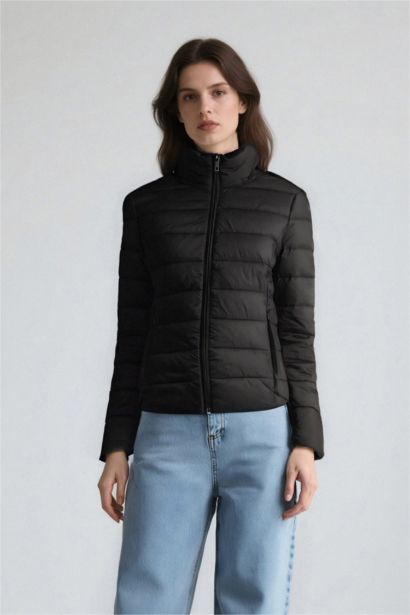 Waterproof Regular Fit High Neck Zippered Puffer Jacket