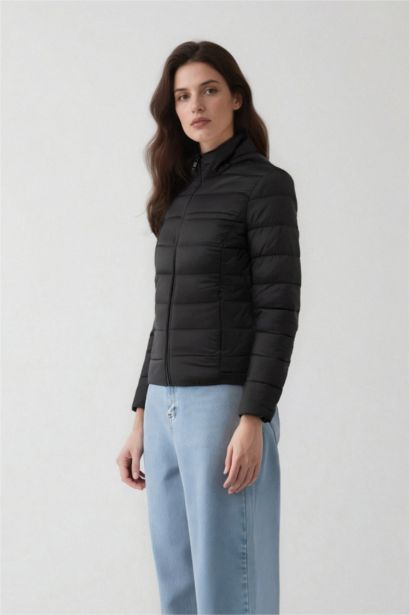 Waterproof Regular Fit High Neck Zippered Puffer Jacket