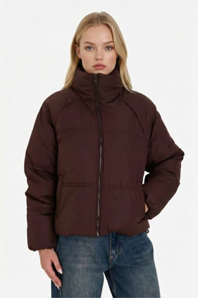 Su Geçirmez Regular Fit Dik Yaka Fermuarlı Şişme Mont