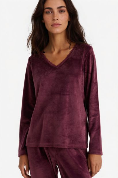 Pijama Takımı Regular Fit Uzun Kollu Velur Üst Uzun Alt