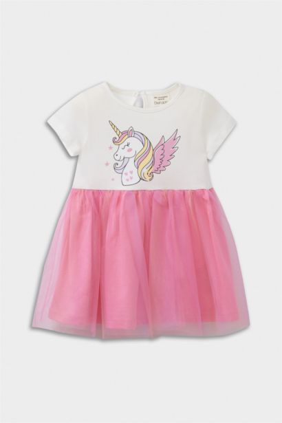 Baby Girl Unicorn Printed Short Sleeve Tulle Dress