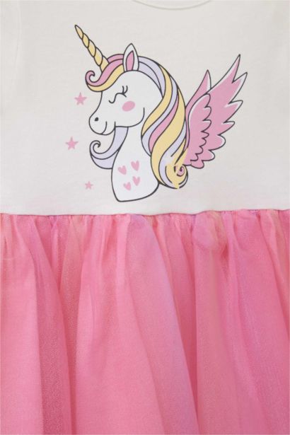 Baby Girl Unicorn Printed Short Sleeve Tulle Dress