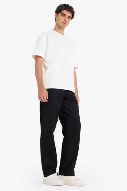 Wide Straight Leg Gabardine Trousers