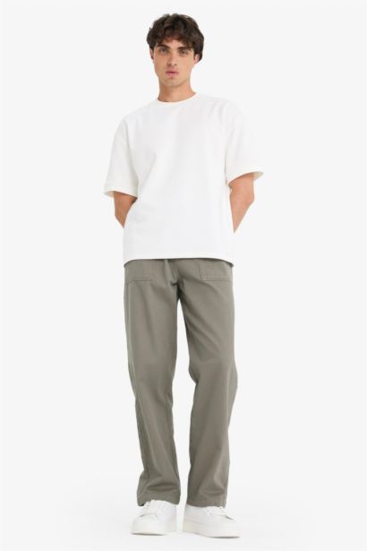 Wide Straight Leg Gabardine Trousers