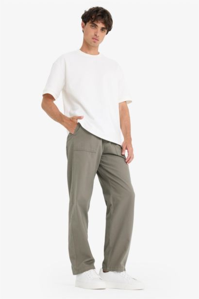 Wide Straight Leg Gabardine Trousers