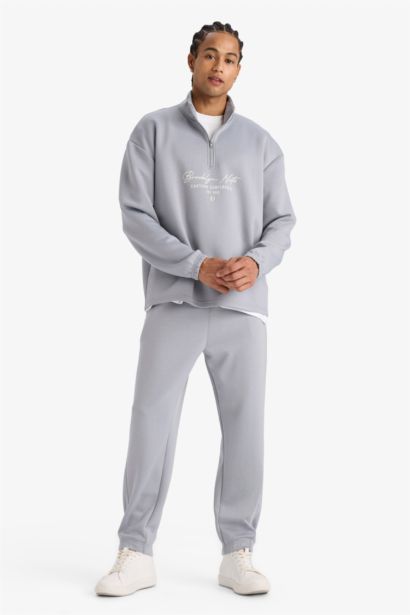 NBA Brooklyn Nets Boxy Fit Dik Yaka Fermuarlı Sırt Baskılı Skuba Dalgıç Kumaş Sweatshirt