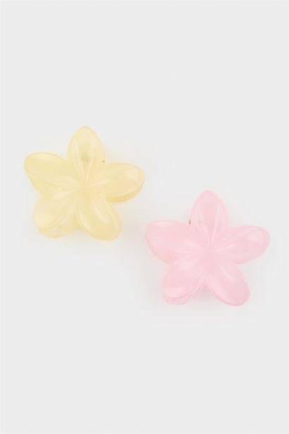Woman 2 Piece Flower Motif Latch Hair Clips