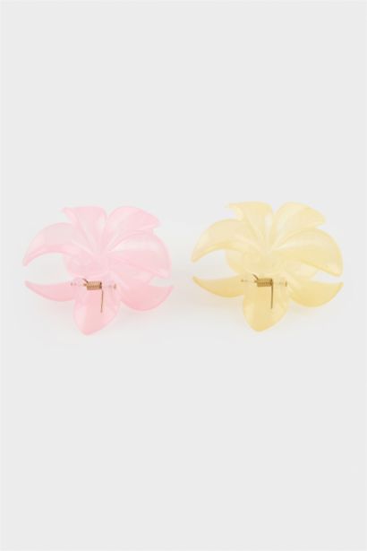 Woman 2 Piece Flower Motif Latch Hair Clips