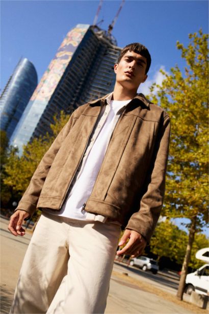 Veste en suédine Col polo à poches et fermeture zip Coupe régulière