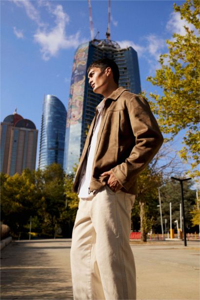 Veste en suédine Col polo à poches et fermeture zip Coupe régulière