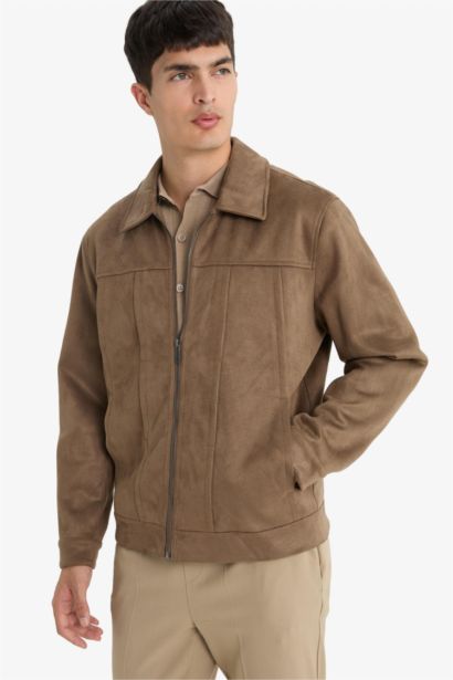 Veste en suédine Col polo à poches et fermeture zip Coupe régulière