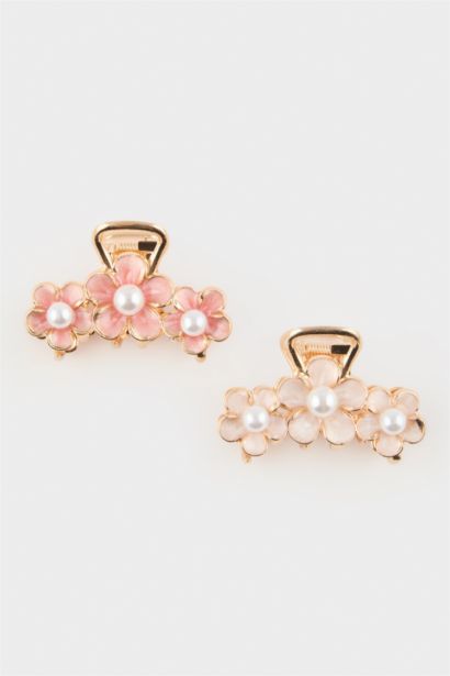Woman 2 Piece Flower Motif Latch Hair Clips
