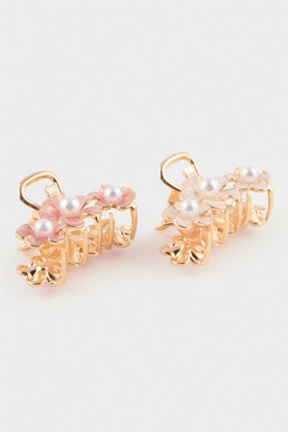 Woman 2 Piece Flower Motif Latch Hair Clips