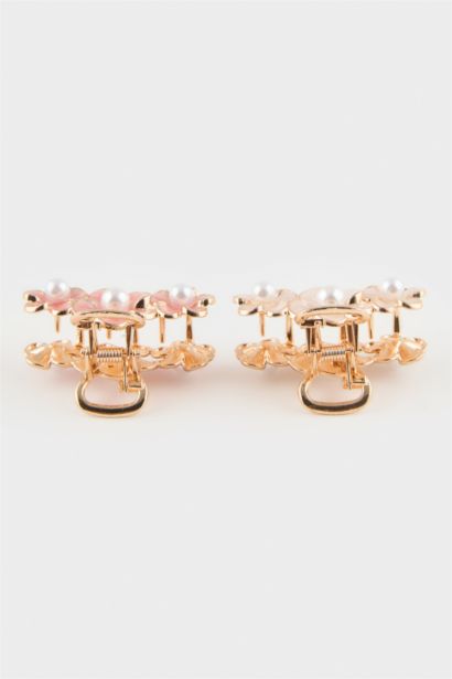 Woman 2 Piece Flower Motif Latch Hair Clips