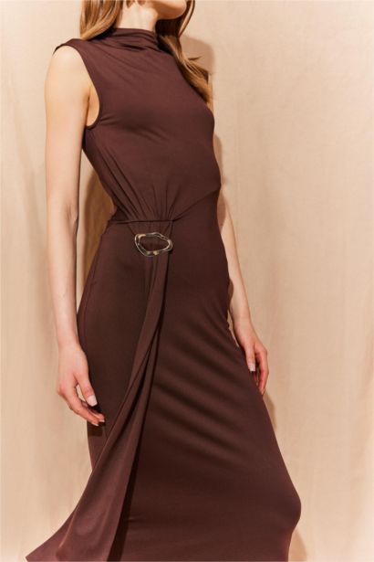 Bodycon Body-hugging Turtleneck Basic Sleeveless Midi Dress