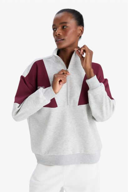 DeFactoFit Oversize Loose Fit Half Zippered Scuba Fabric Sports Sweatshirt