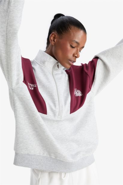 DeFactoFit Oversize Loose Fit Half Zippered Scuba Fabric Sports Sweatshirt