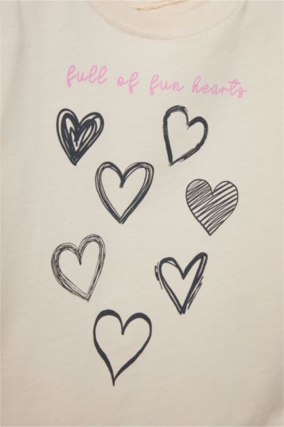 Baby Girl Crew Neck Heart Patterned 2 Piece T-Shirt