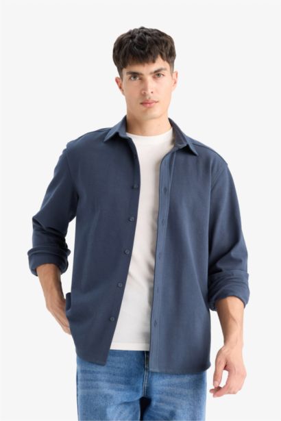 Regular Fit Polo Collar Long Sleeve Shirt