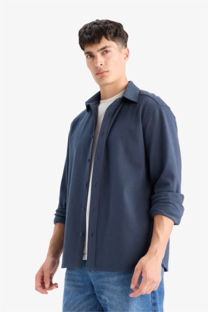 Regular Fit Polo Collar Long Sleeve Shirt